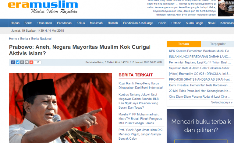 Prabowo, Eramuslim dan Framing Media Islam di Tahun Politik
